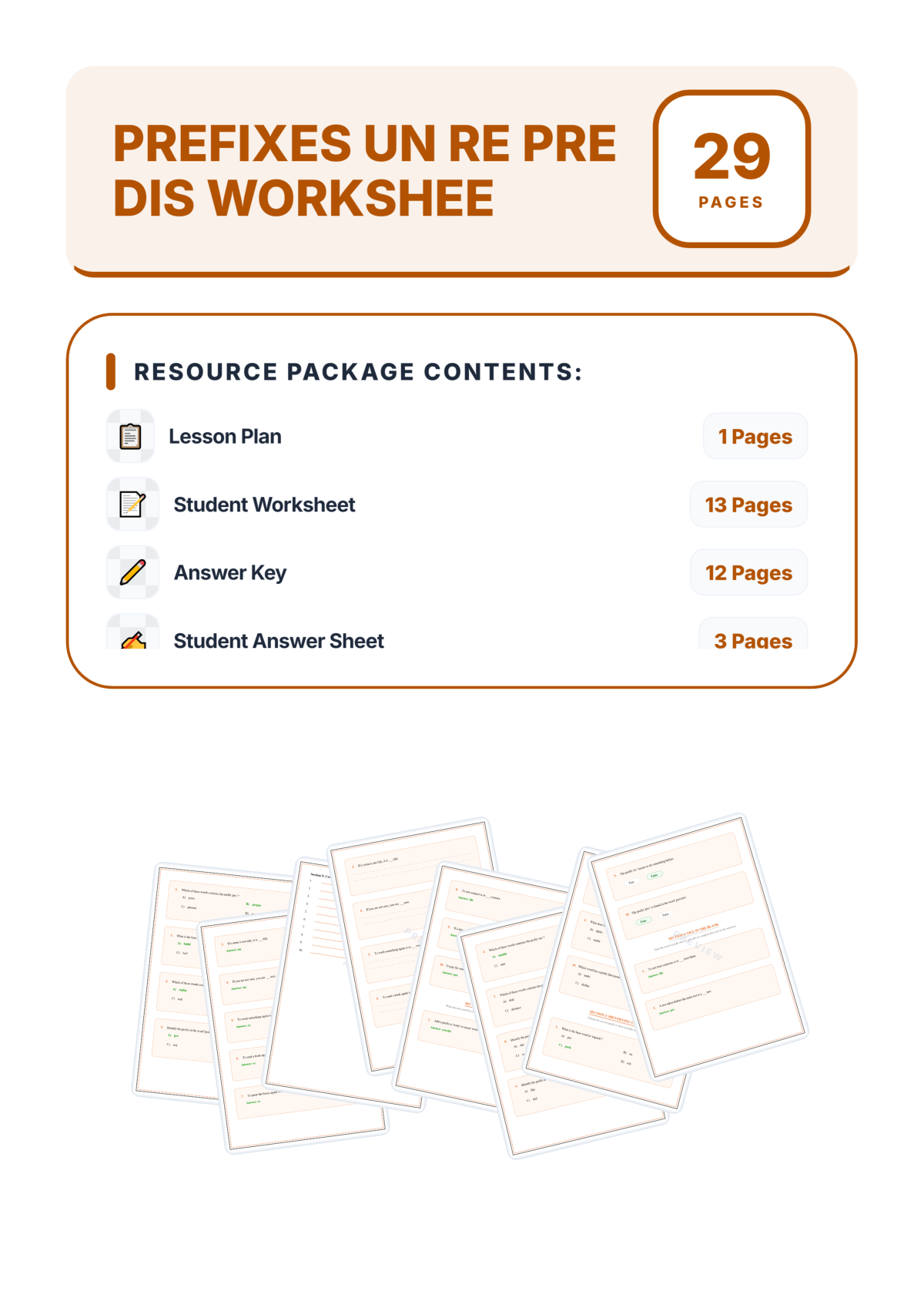 Preview sheet 1 of Prefixes Un Re Pre Dis Worksheet Packet – Word Study & Root Word Practice