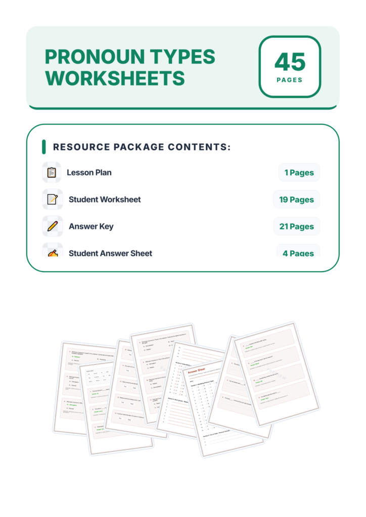 Pronoun Types Worksheet Packet - Subject Object Reflexive & Relative Forms preview page