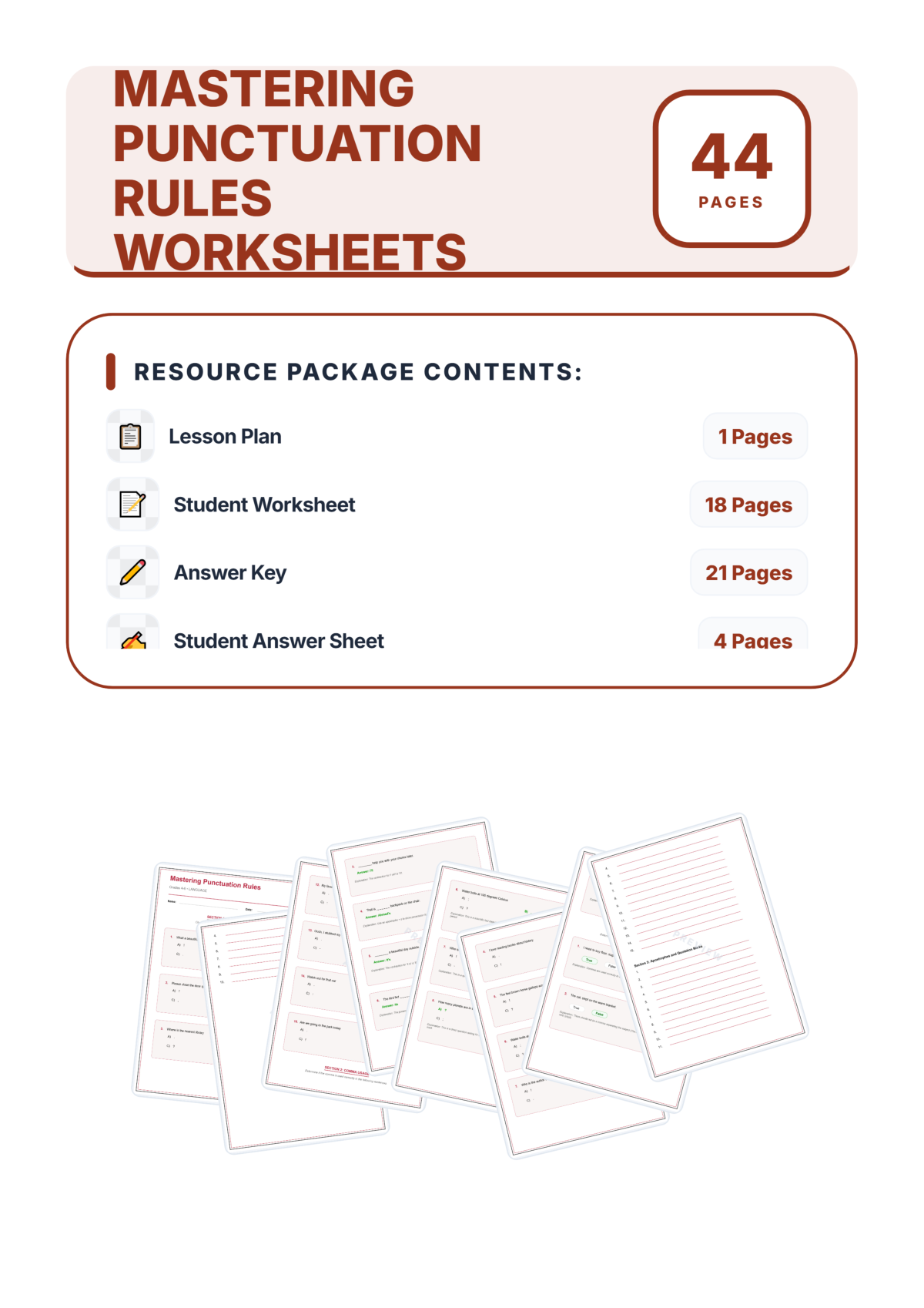 Preview sheet 1 of Punctuation Rules Worksheets – End Marks Commas Colons & Semicolons Packet