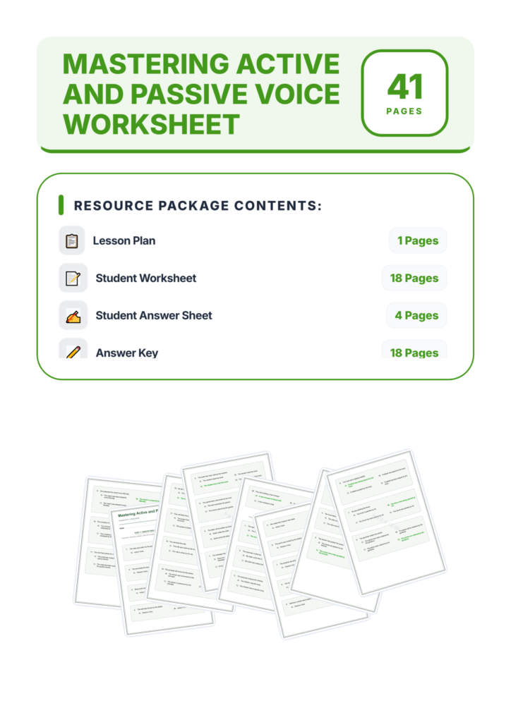 Active and Passive Voice Worksheets | Grammar Practice, Answer Key, Lesson Plan preview page