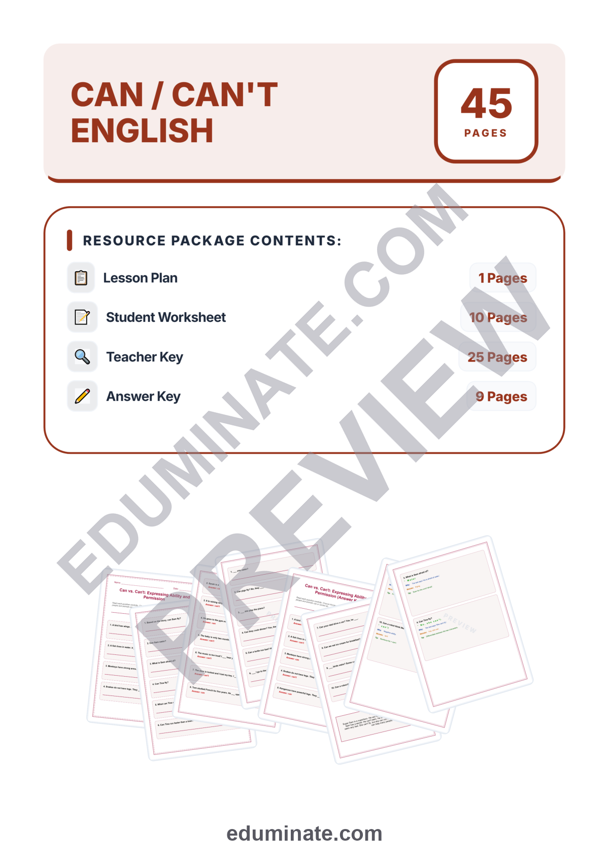 Preview sheet 1 of Can vs Can’t Worksheets | English Grammar Practice | Ability Permission Set