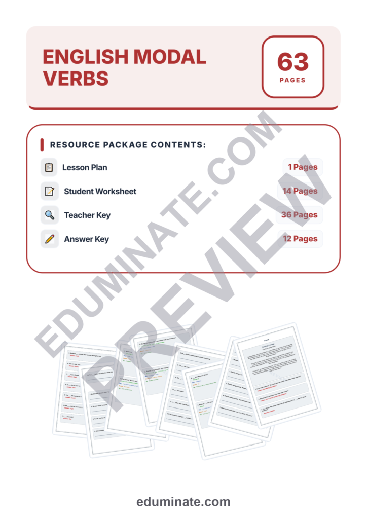 Modal Verbs Worksheet | English Grammar Practice | Answer Key and Lesson Plan preview page