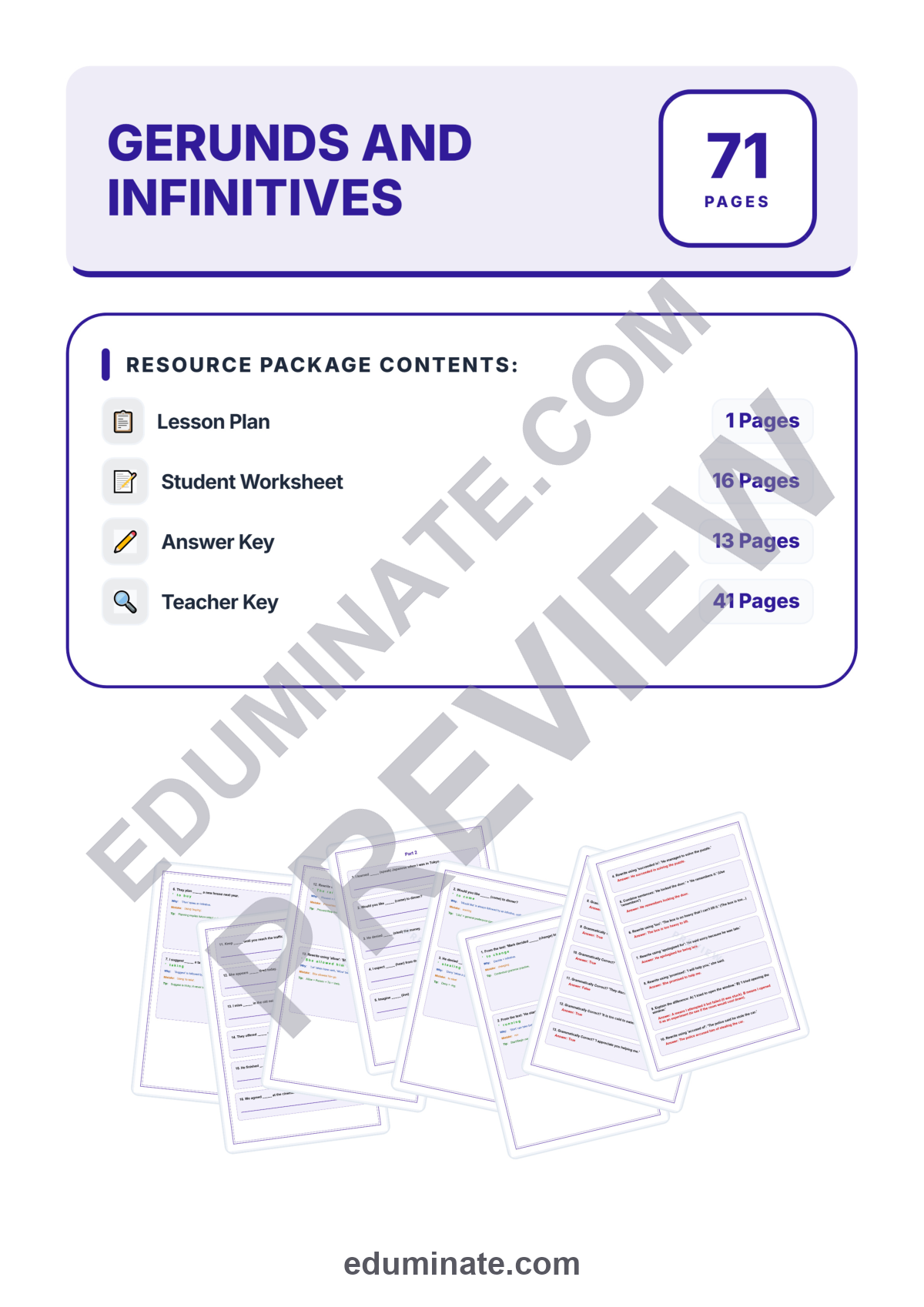 Preview sheet 1 of Gerunds and Infinitives Worksheet | Verb Pattern Practice | Grammar Activity Set