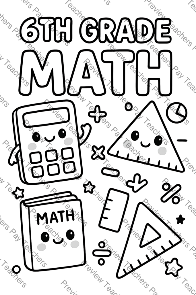 6th Grade Math Coloring Pages | Math Doodle Sheets | Calculator Ruler Designs preview page
