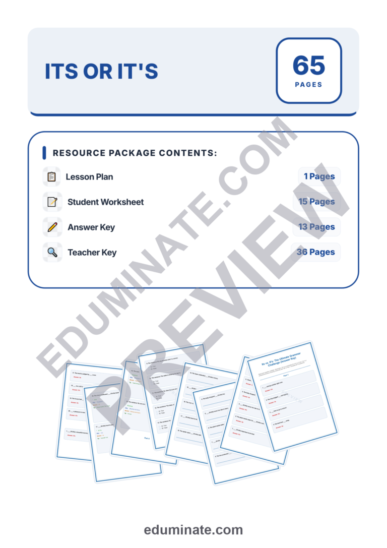 Its Vs It’s Grammar Worksheet | Contractions and Possessives | Practice Pages sample page 1