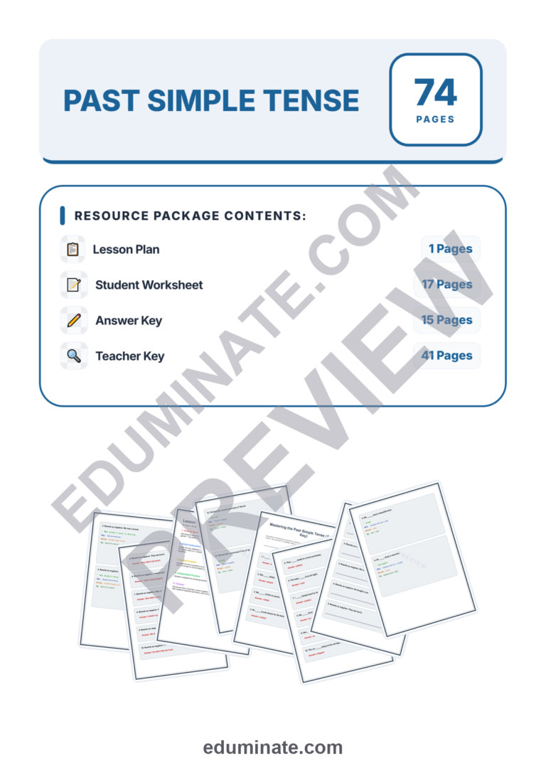 Past Tense Verbs Worksheet | Grammar Practice | Regular and Irregular Verbs Pack sample page 1