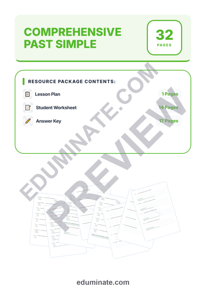 Past Tense Verbs Worksheet | Irregular Verbs Practice | ESL Grammar Worksheets preview page