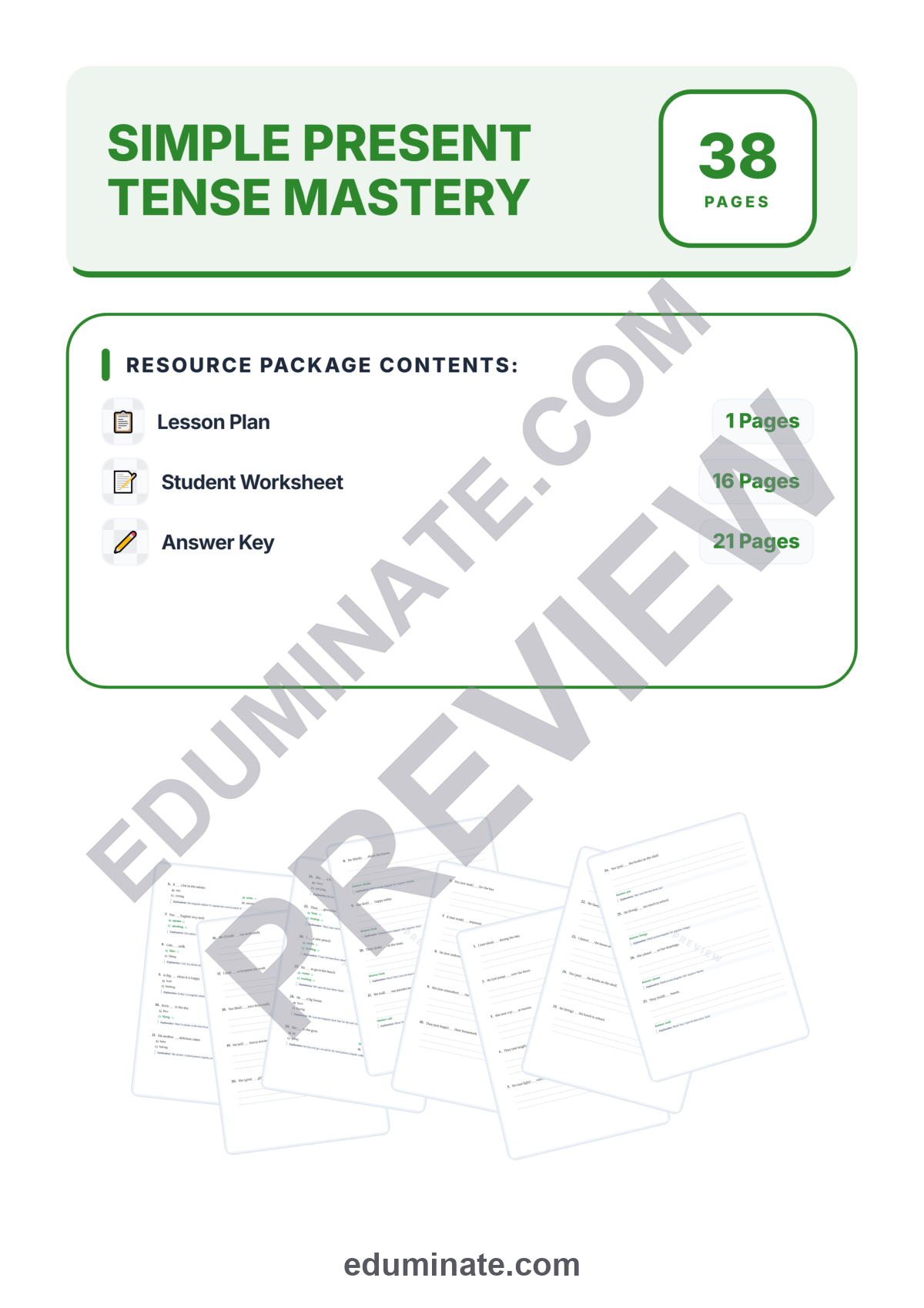 Preview sheet 1 of Simple Present Tense Worksheets | Grammar Practice | Answer Key and Lesson Plan