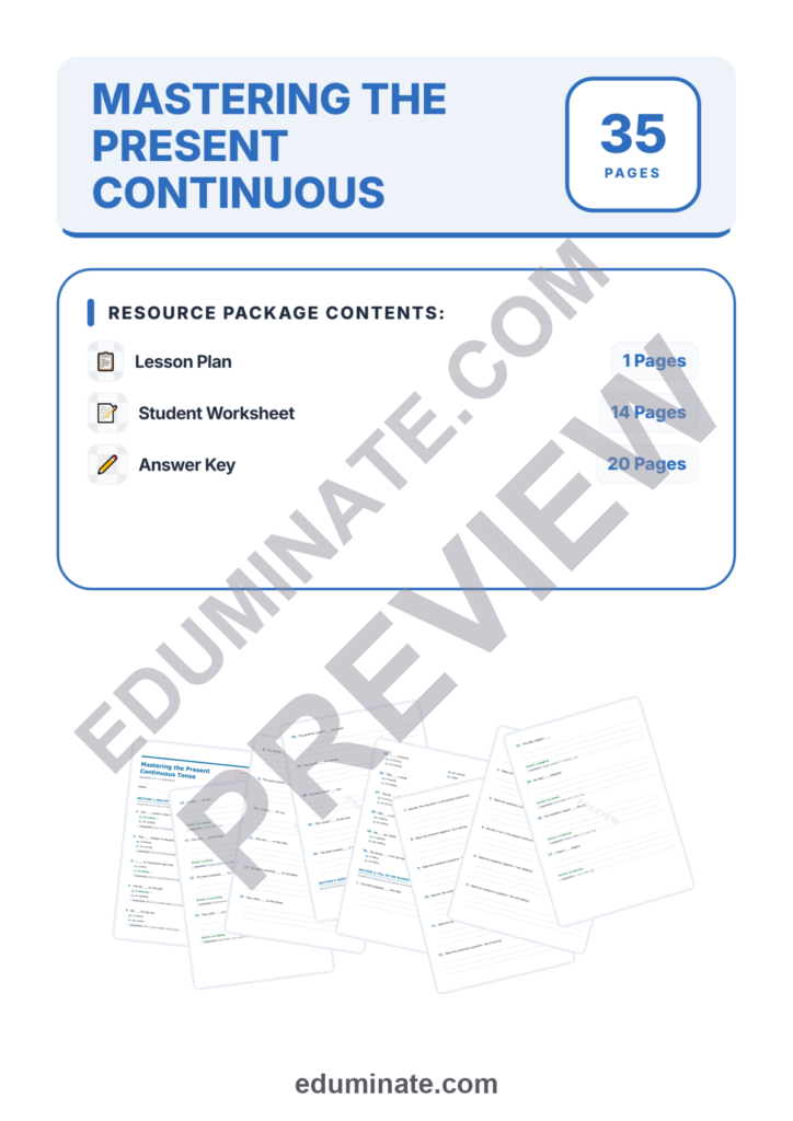 Present Continuous Tense Practice | Grammar Worksheets | Verb Tense Activities preview page