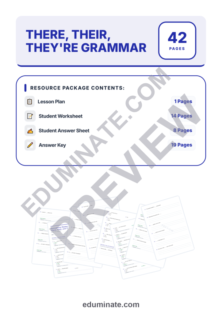 There, Their, They're Worksheets | Homophones Practice | Grammar Activity Set preview page