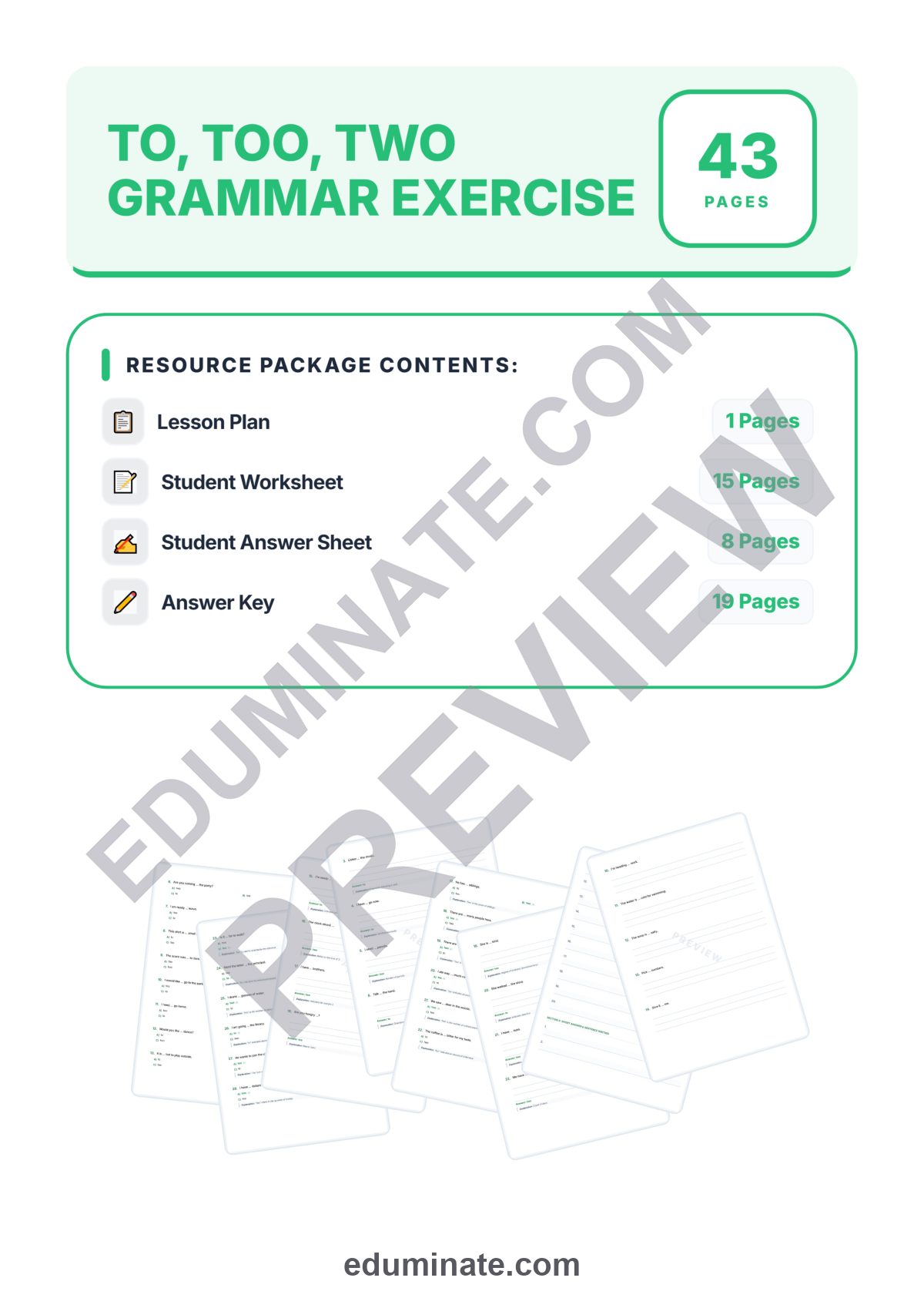 Preview sheet 1 of To Too Two Worksheet | Homophones Grammar Practice | Multiple Choice Questions