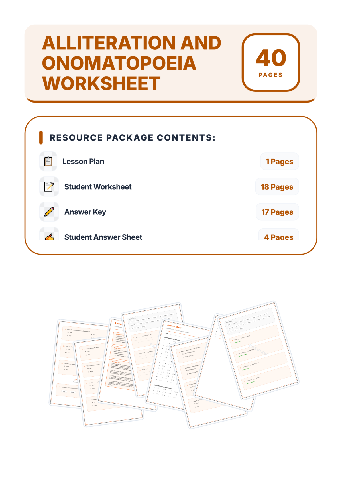 Preview sheet 1 of Alliteration and Onomatopoeia Worksheets | Sound Device Practice | Answer Key