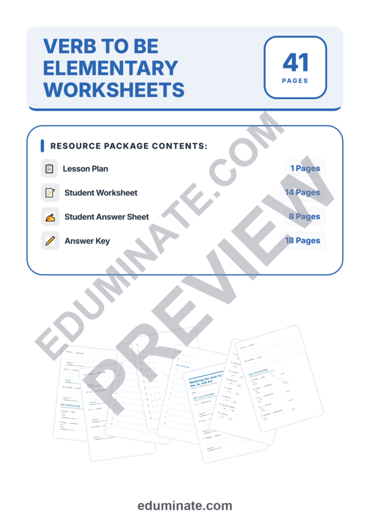 Verb To Be Worksheets | Am Is Are Practice | Grammar Fill In The Blank Set preview page