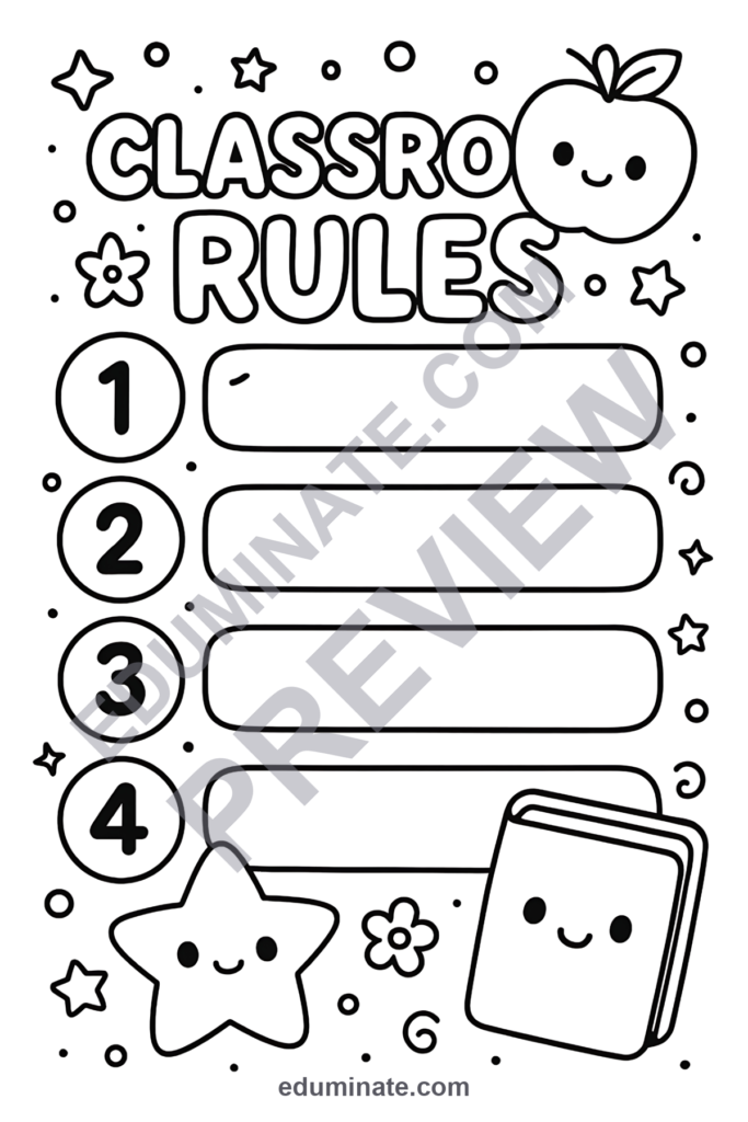 Classroom Rules Coloring Pages | Back to School Classroom Management Activity preview page