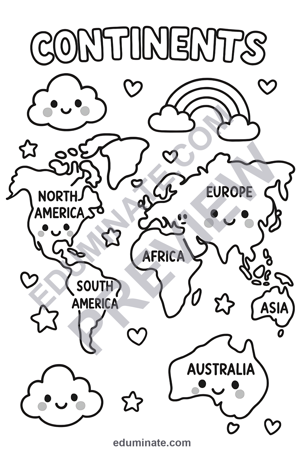 Preview sheet 1 of Continents Coloring Pages | World Map Geography Activity for Social Studies