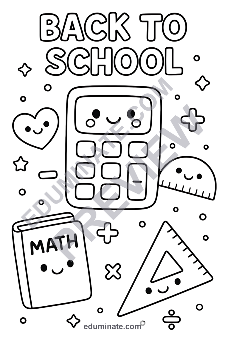 Back to School Math Coloring Pages – Fun Elementary School Math Sheets Pack sample page 1