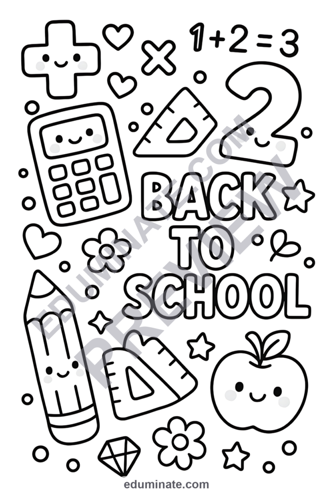 Math Back to School Coloring Pages | Cute Addition Practice Activity Pack preview page