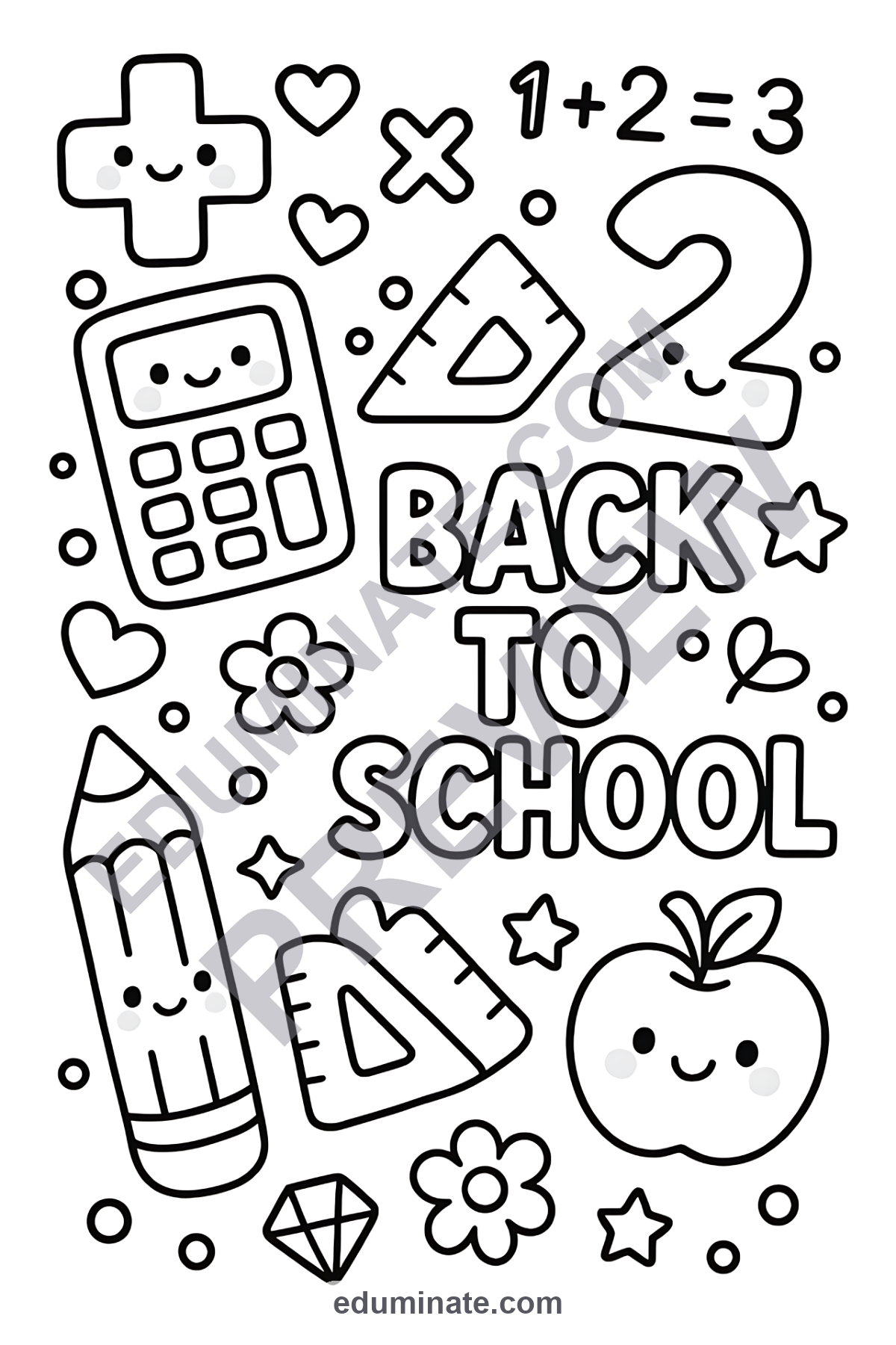 Preview sheet 1 of Math Back to School Coloring Pages | Cute Addition Practice Activity Pack