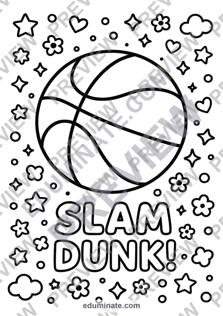 Basketball Coloring Pages | Slam Dunk Sports Day Activities Printable Sheets preview page