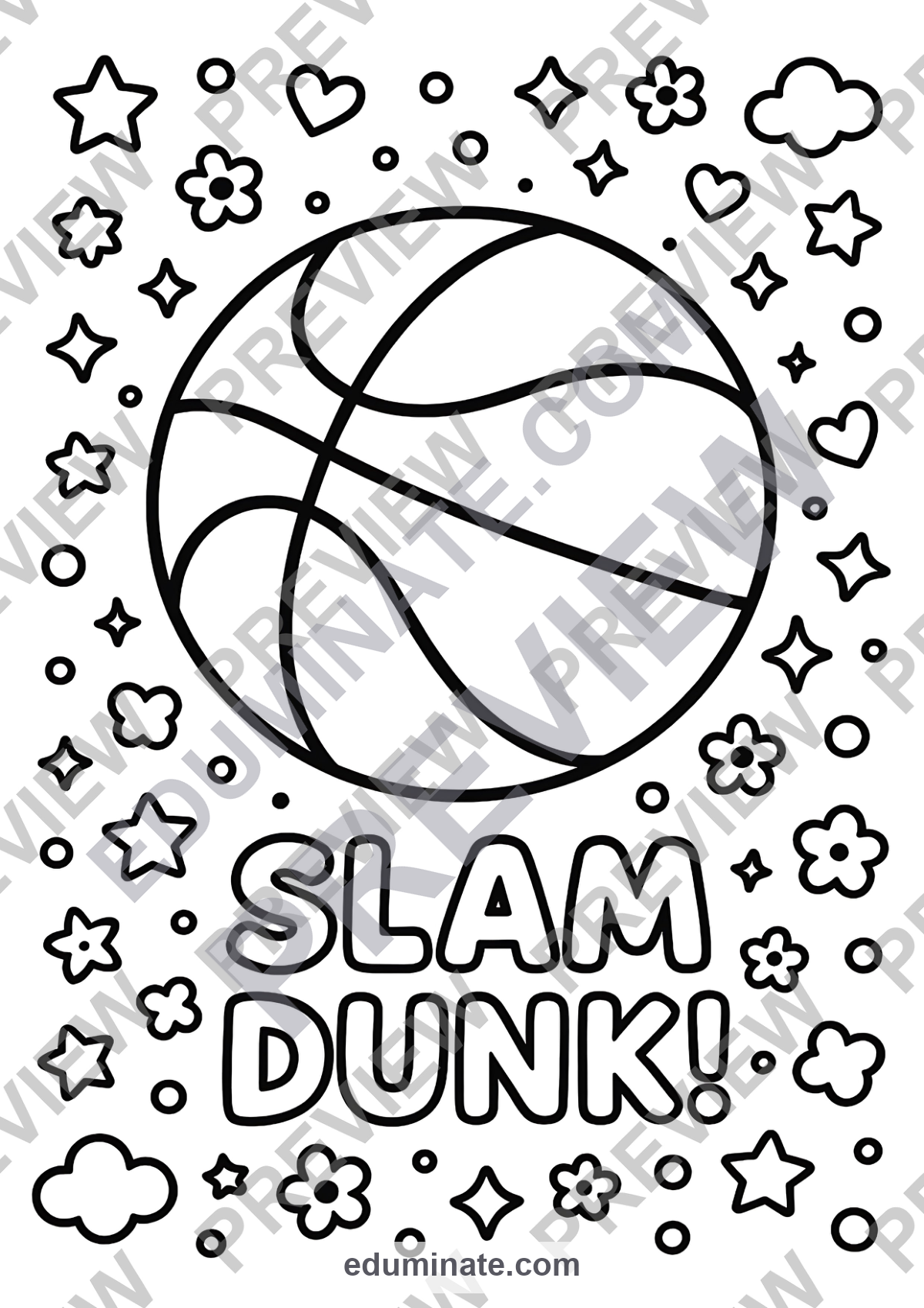 Preview sheet 1 of Basketball Coloring Pages | Slam Dunk Sports Day Activities Printable Sheets