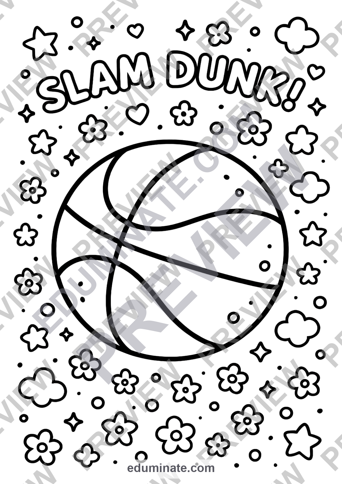 Preview sheet 1 of Basketball Sports Coloring Sheets | Fun Court Game Art Activities Booklet
