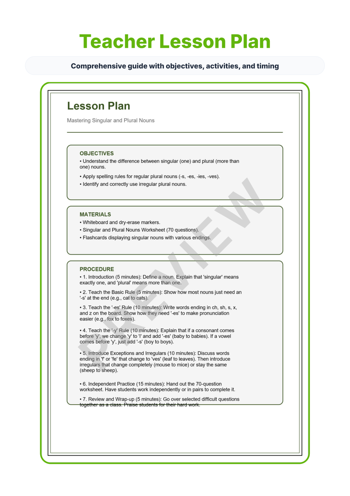 Preview sheet 2 of Singular and Plural Nouns Worksheets | Plural Rules | Grammar Practice Activity