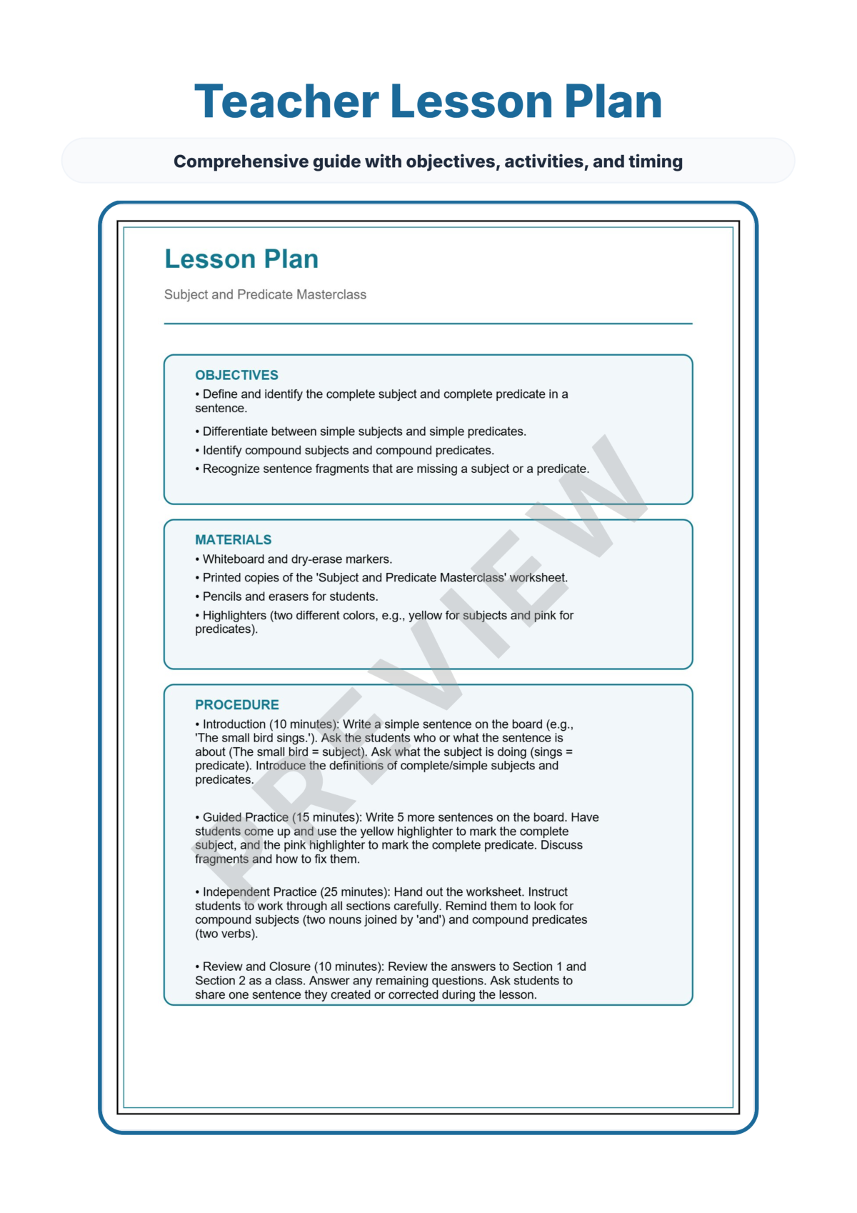 Preview sheet 2 of Subject and Predicate Worksheets | Complete Simple Compound Grammar Practice