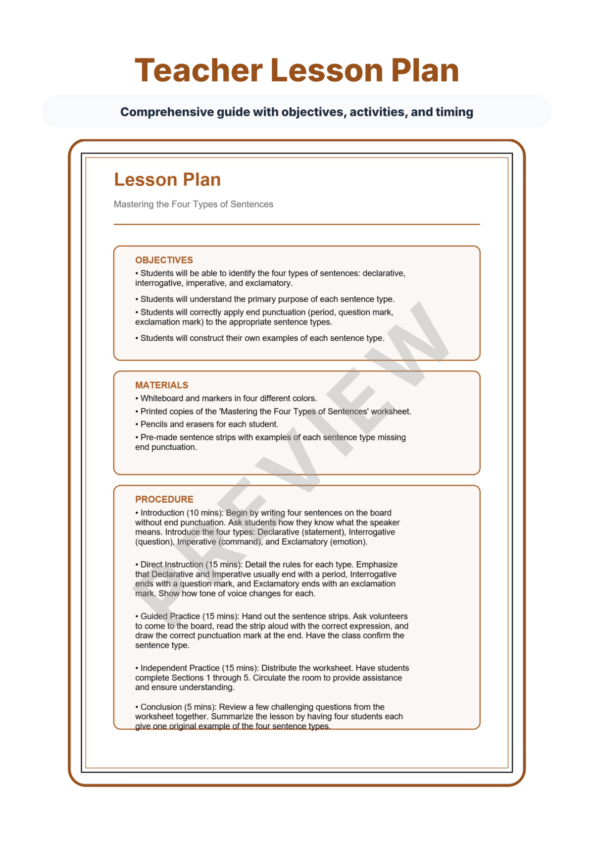 Preview sheet 2 of Four Types of Sentences Worksheets | Sentence Types Practice | Grammar Activity