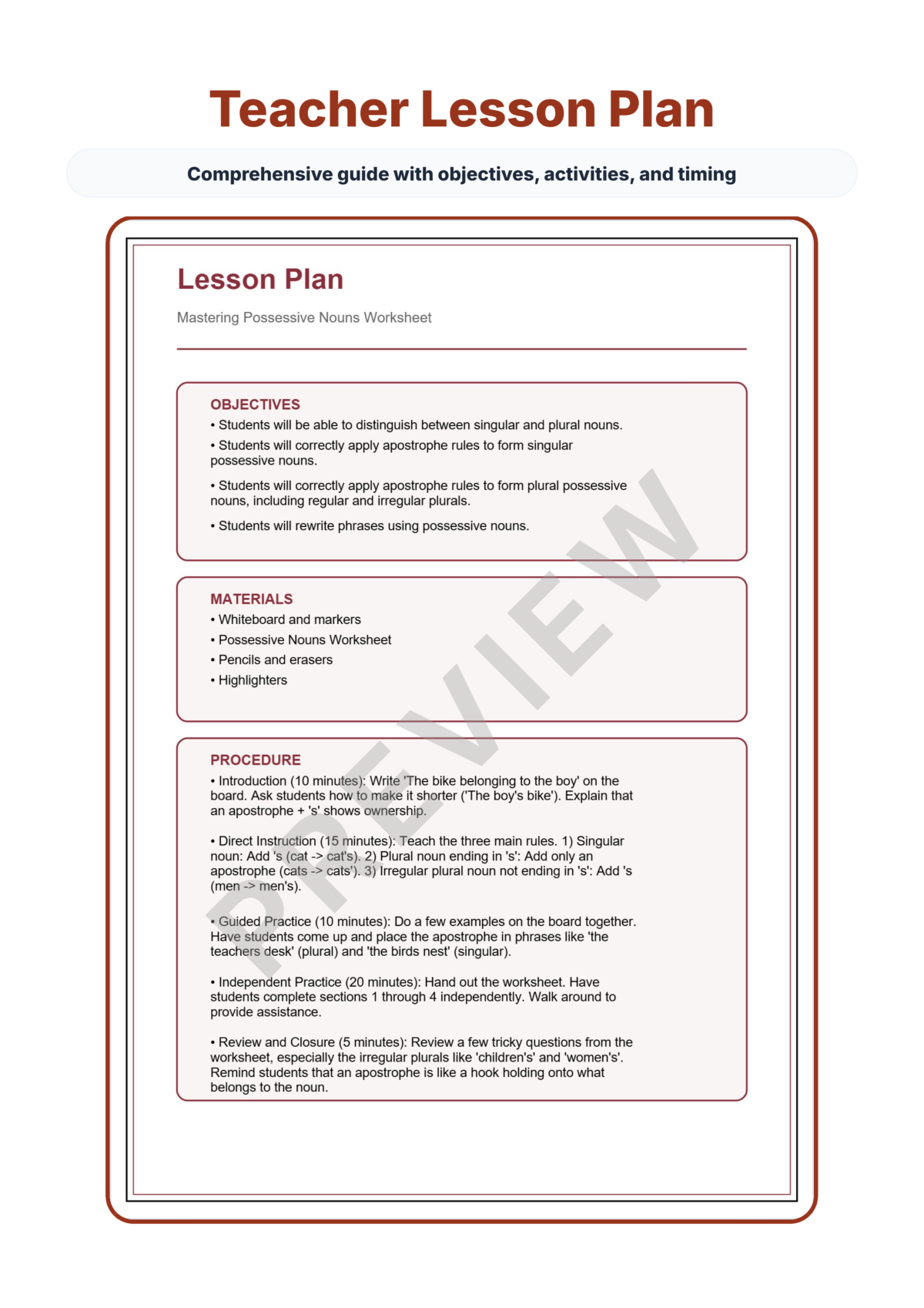 Preview sheet 2 of Possessive Nouns Worksheet Packet With Singular and Plural Apostrophe Work