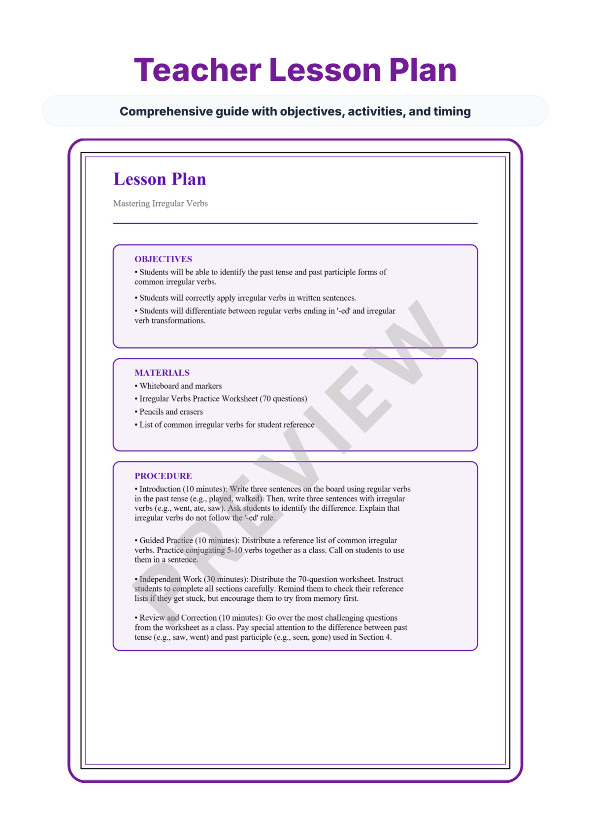 Preview sheet 2 of Irregular Verbs Practice Worksheets – Past Tense & Past Participle Grammar