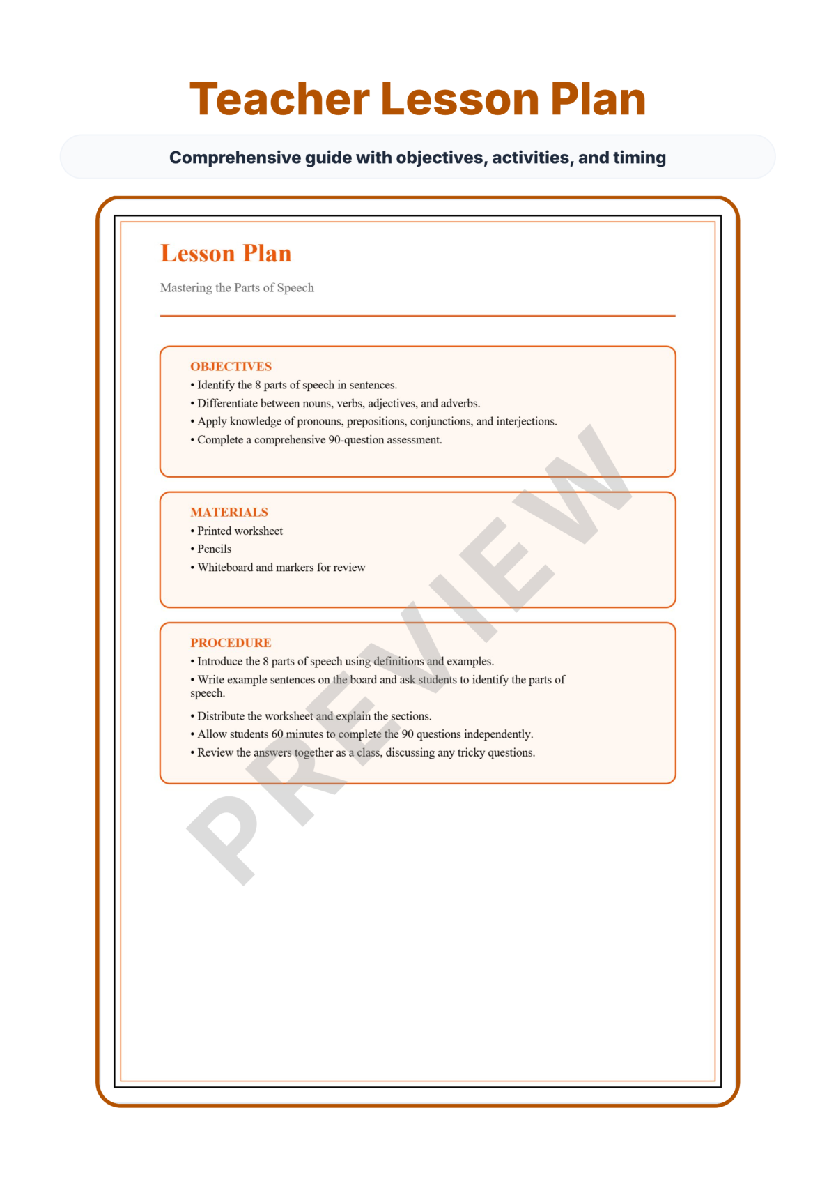 Preview sheet 2 of Parts of Speech Worksheets – Nouns Verbs Adjectives & Adverbs Practice Set