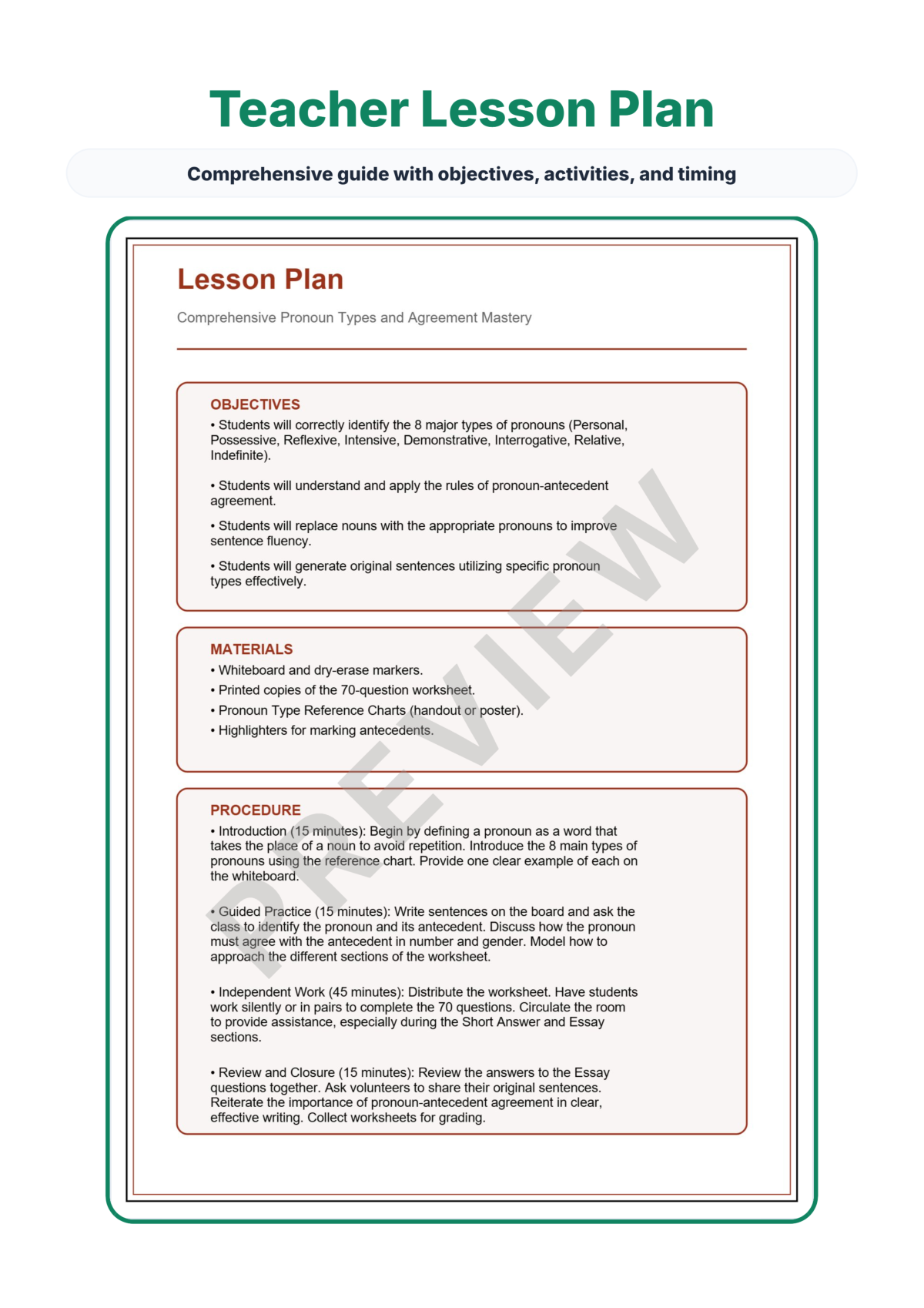 Preview sheet 2 of Pronoun Types Worksheet Packet – Subject Object Reflexive & Relative Forms