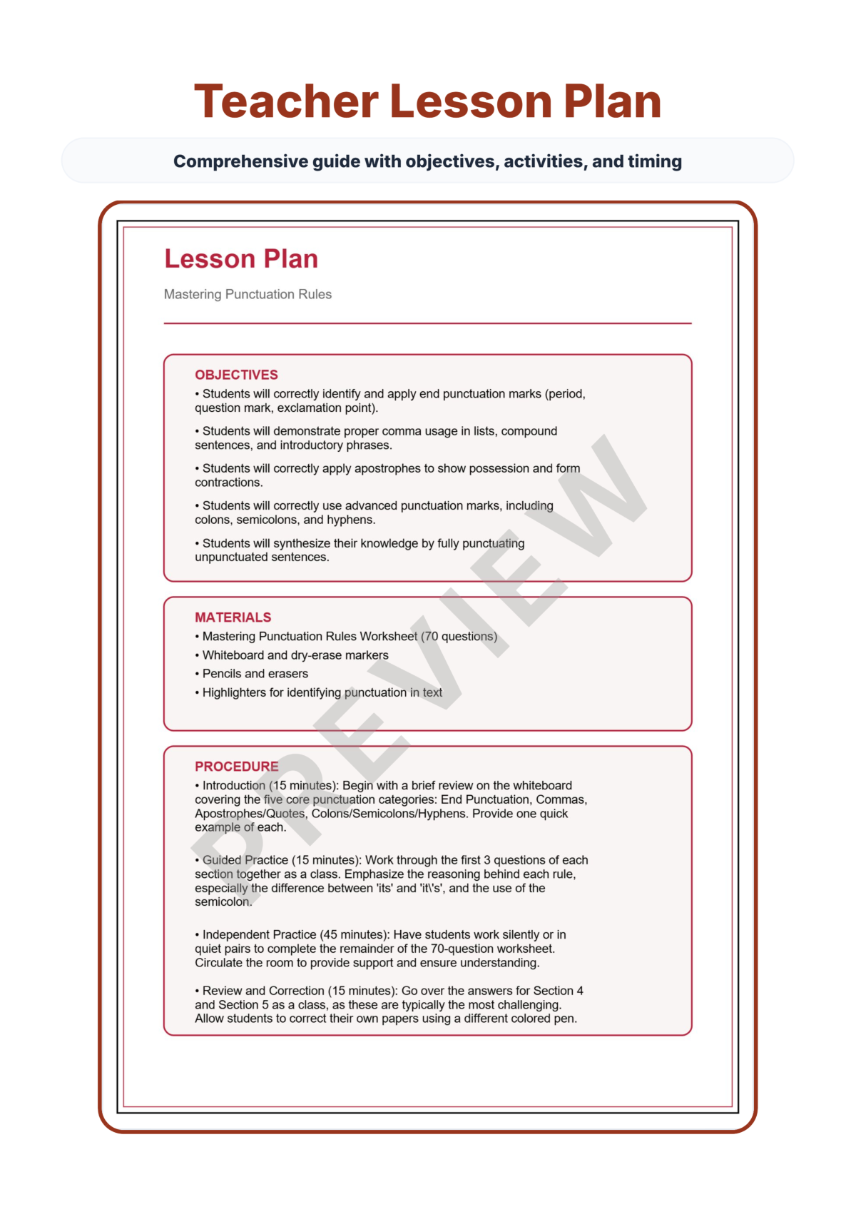 Preview sheet 2 of Punctuation Rules Worksheets – End Marks Commas Colons & Semicolons Packet