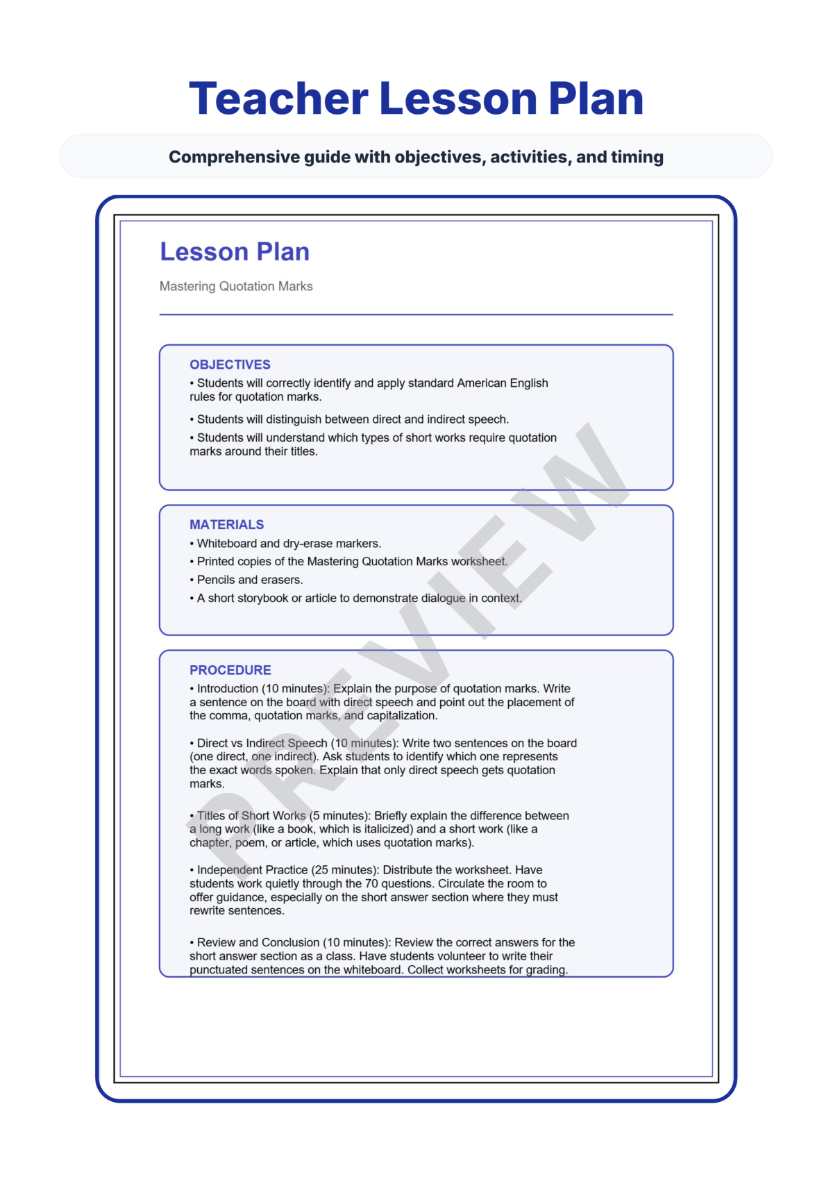 Preview sheet 2 of Quotation Marks Practice Worksheets – Dialogue Punctuation & Short Titles