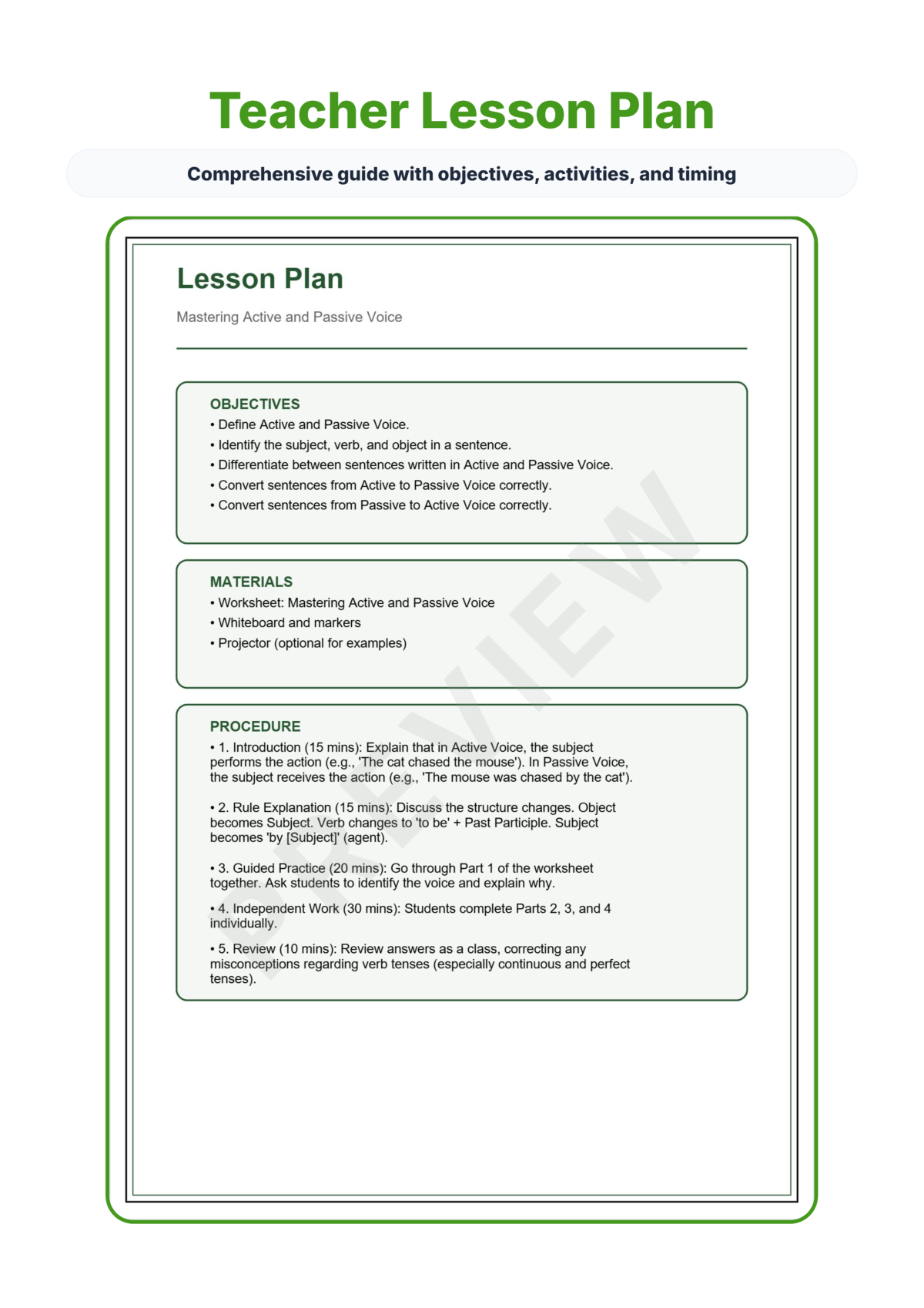 Preview sheet 2 of Active and Passive Voice Worksheets | Grammar Practice, Answer Key, Lesson Plan