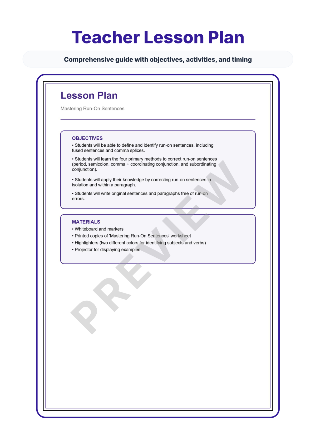 Preview sheet 2 of Run-On Sentences Worksheets – Comma Splices and Fused Sentence Practice Set