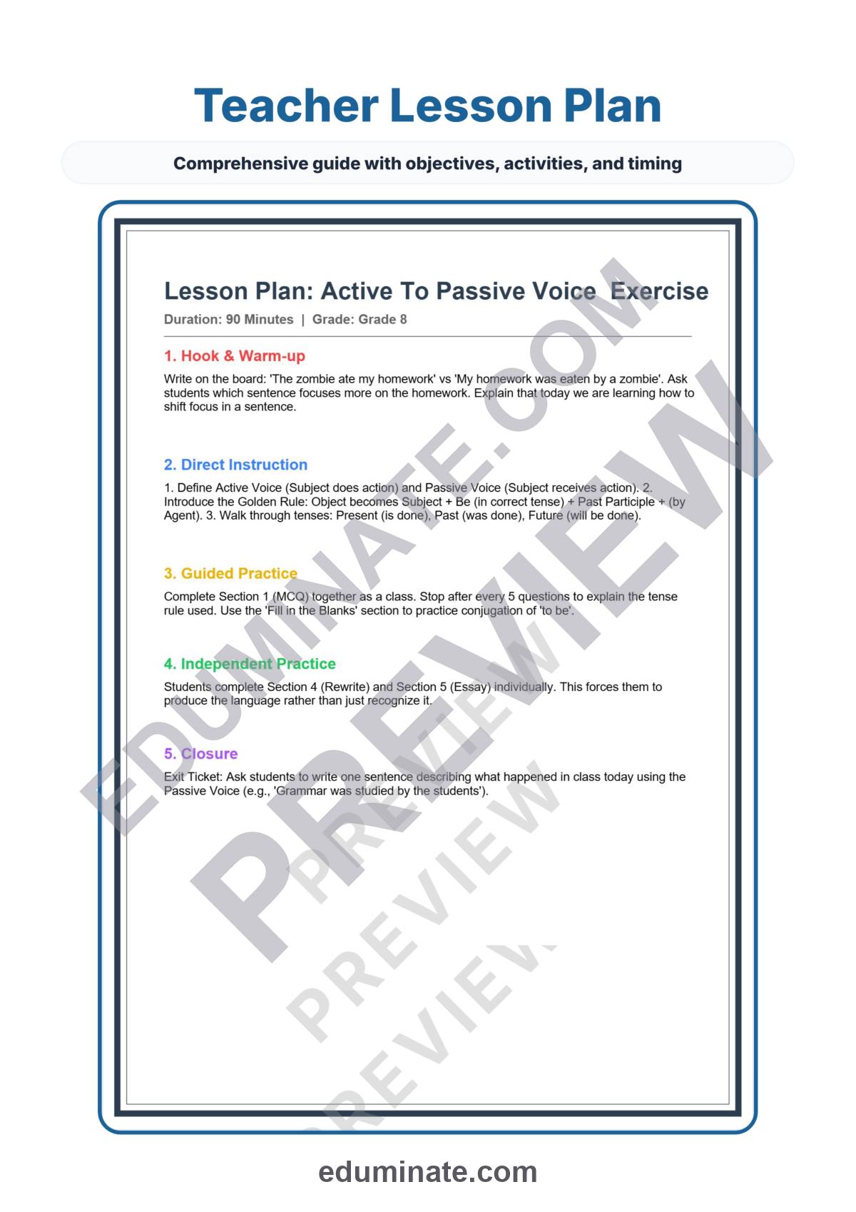 Preview sheet 2 of Active to Passive Voice Worksheet | Grammar Practice | Printable ELA Activity