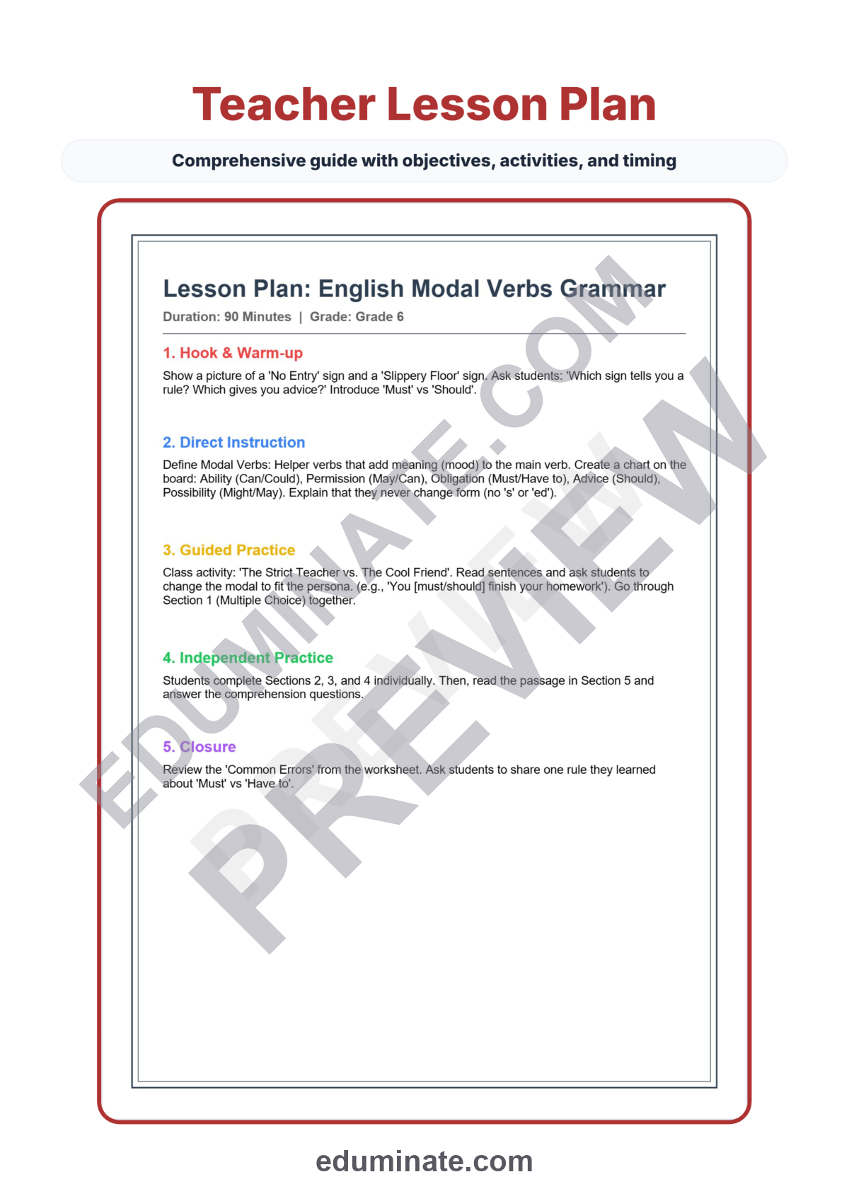 Preview sheet 2 of Modal Verbs Worksheet | English Grammar Practice | Answer Key and Lesson Plan