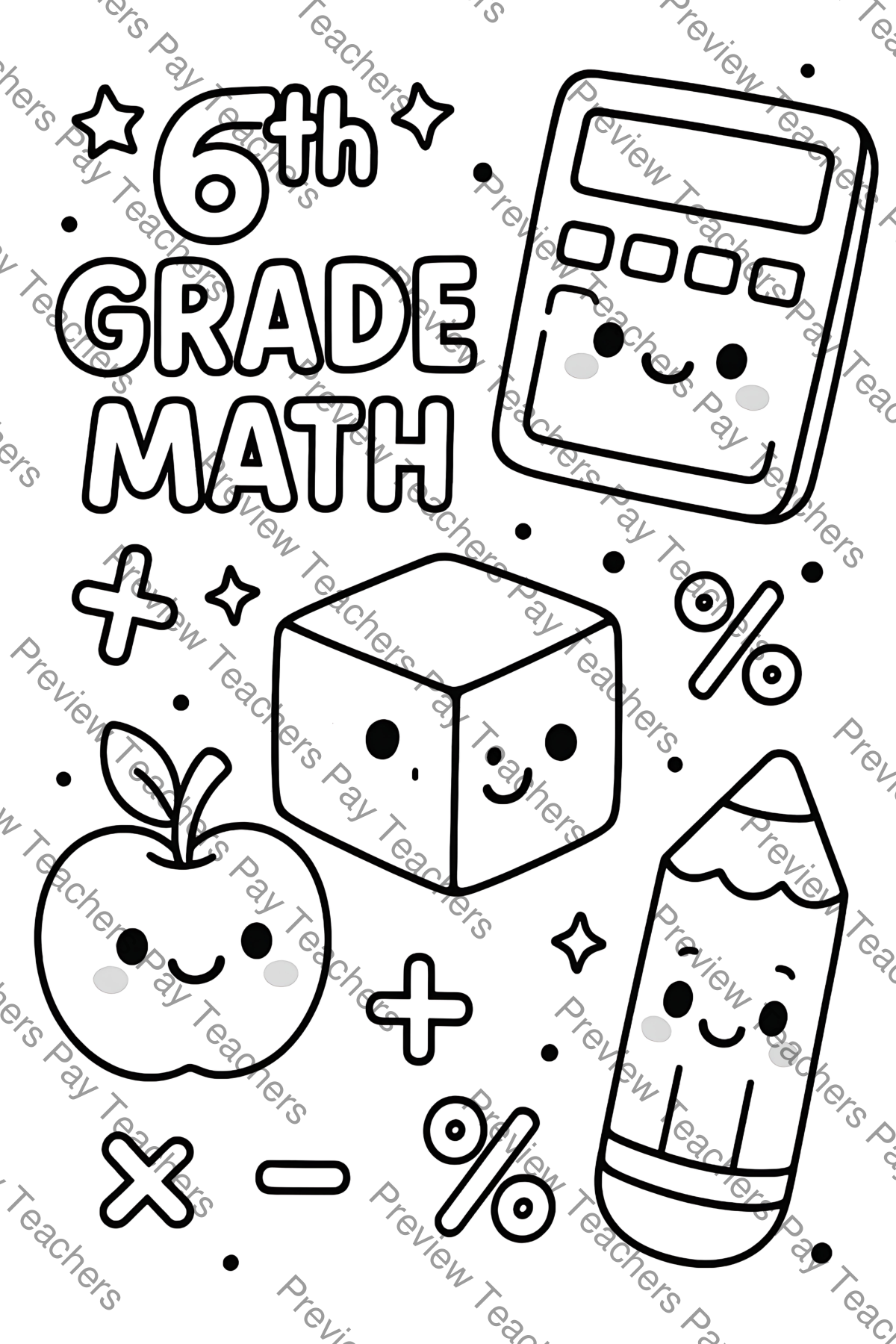 Preview sheet 2 of 6th Grade Math Coloring Pages | Math Doodle Sheets | Calculator Ruler Designs