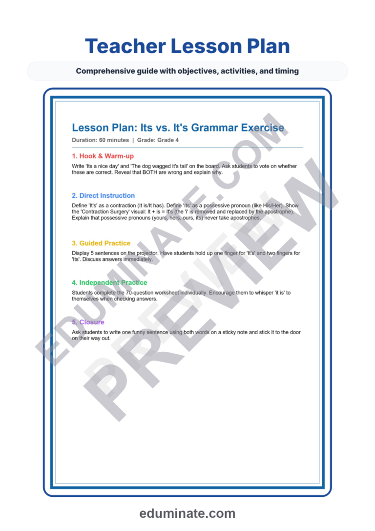 Its Vs It’s Grammar Worksheet | Contractions and Possessives | Practice Pages sample page 2