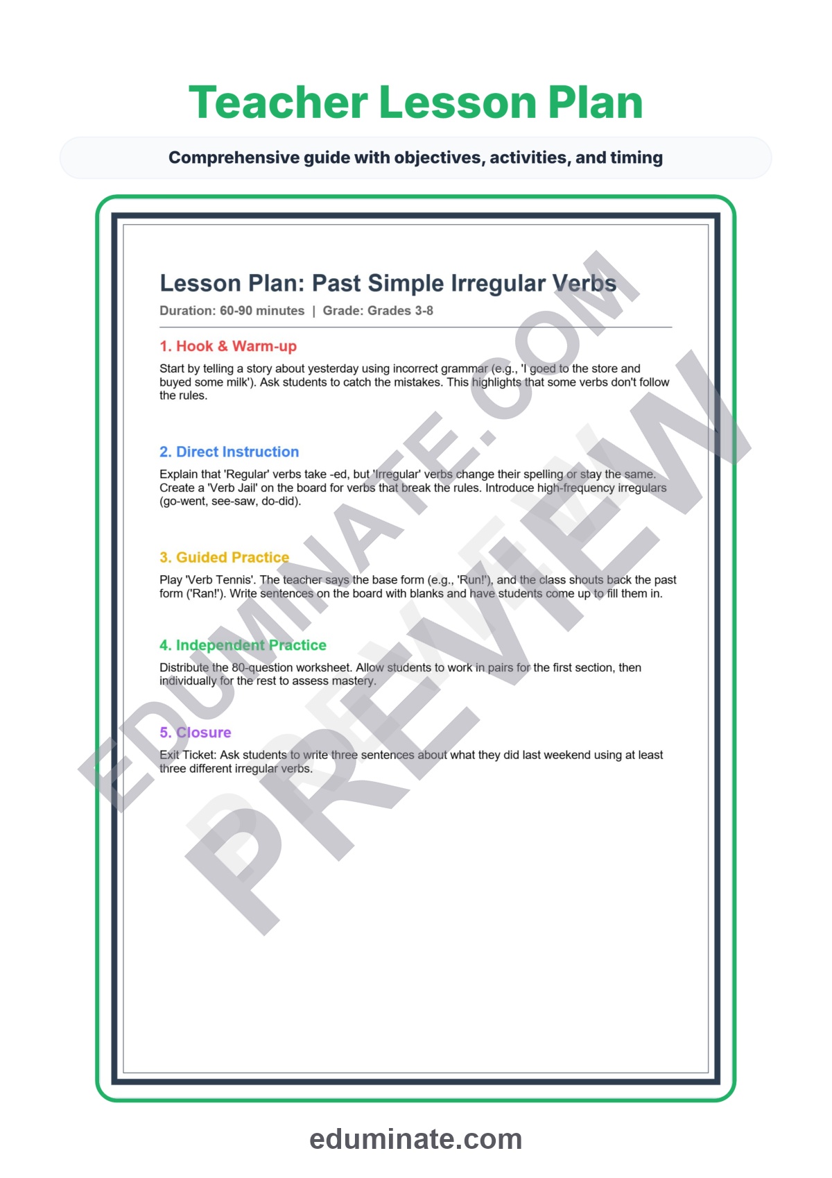 Preview sheet 2 of Past Simple Irregular Verbs Worksheets | Fill In Activity | Grammar Practice Set