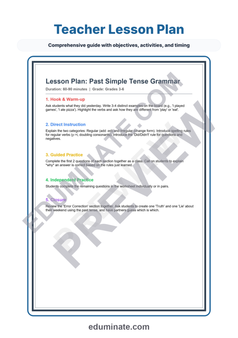 Past Tense Verbs Worksheet | Grammar Practice | Regular and Irregular Verbs Pack sample page 2