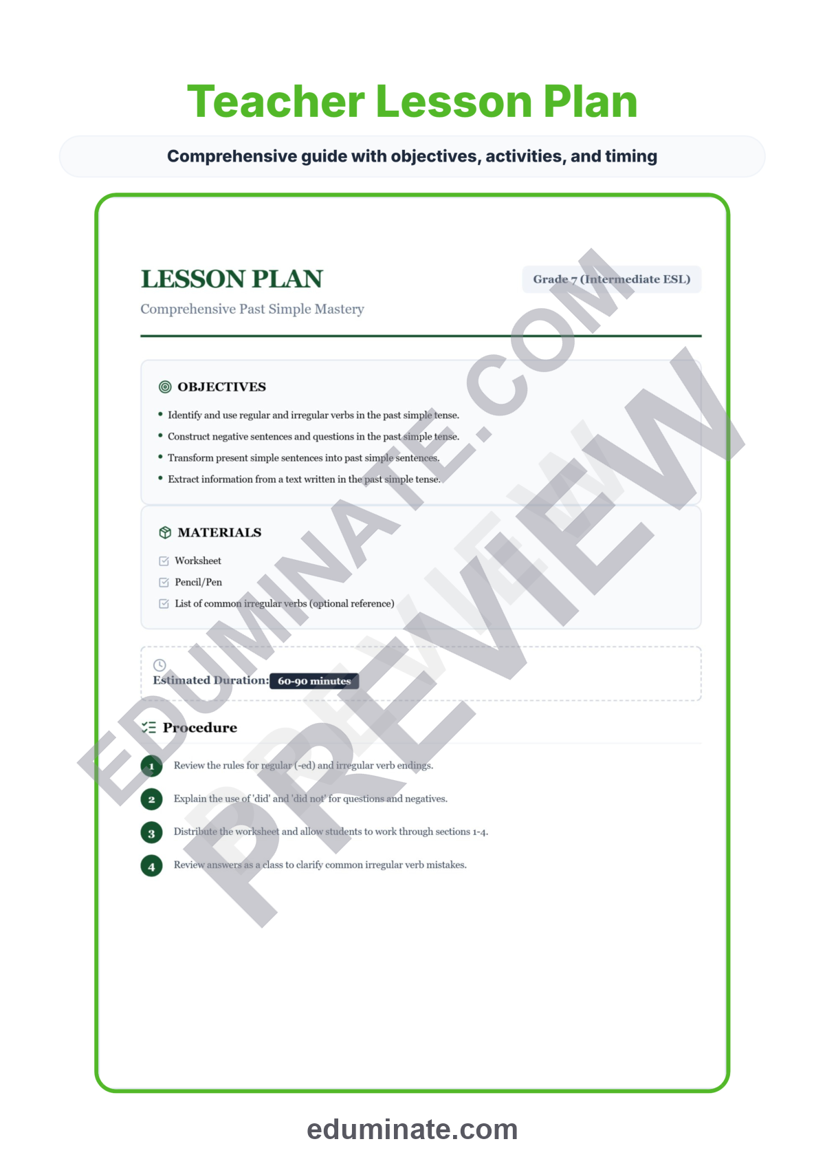 Preview sheet 2 of Past Tense Verbs Worksheet | Irregular Verbs Practice | ESL Grammar Worksheets