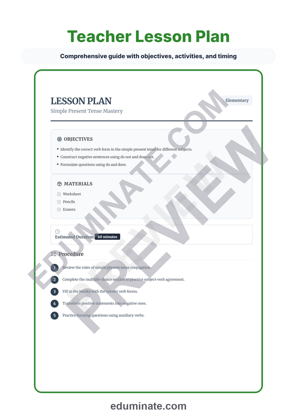 Preview sheet 2 of Simple Present Tense Worksheets | Grammar Practice | Answer Key and Lesson Plan