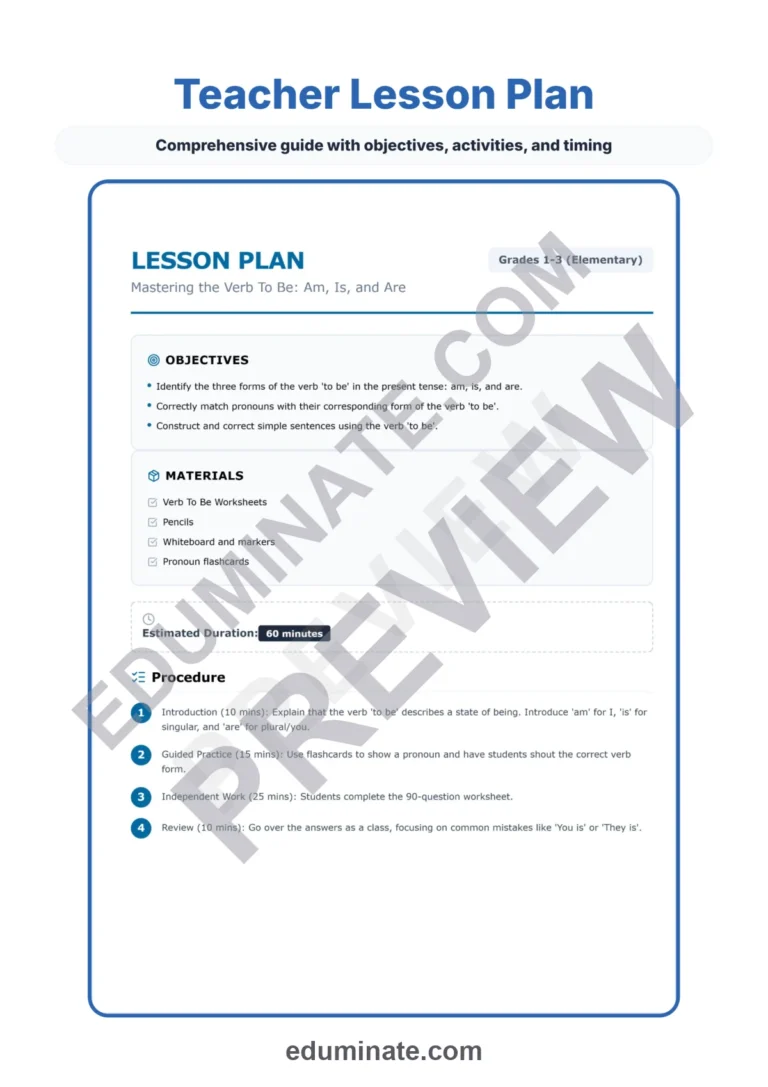 Verb To Be Worksheets: A Complete 90 Question Grammar Set