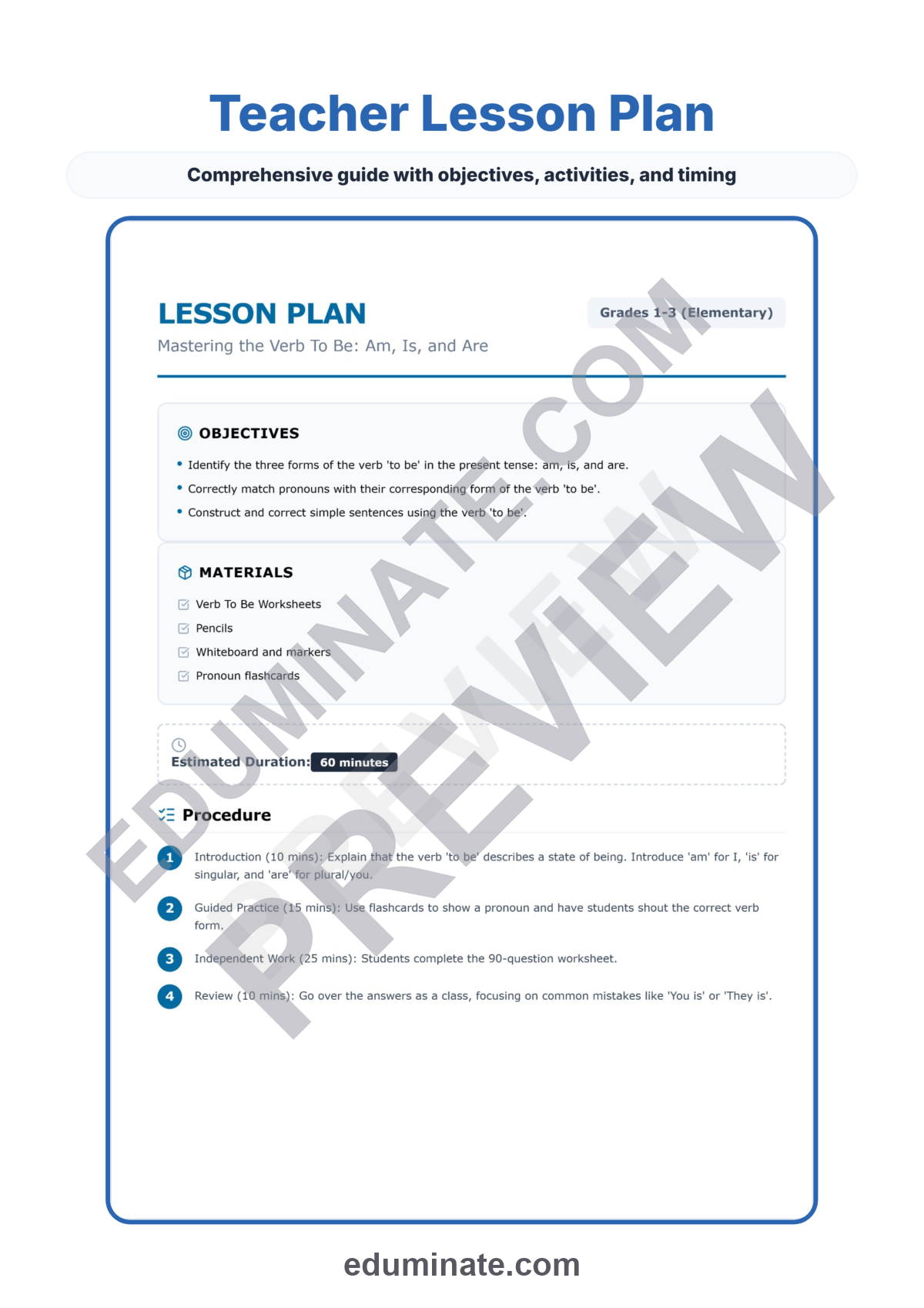 Preview sheet 2 of Verb To Be Worksheets | Am Is Are Practice | Grammar Fill In The Blank Set