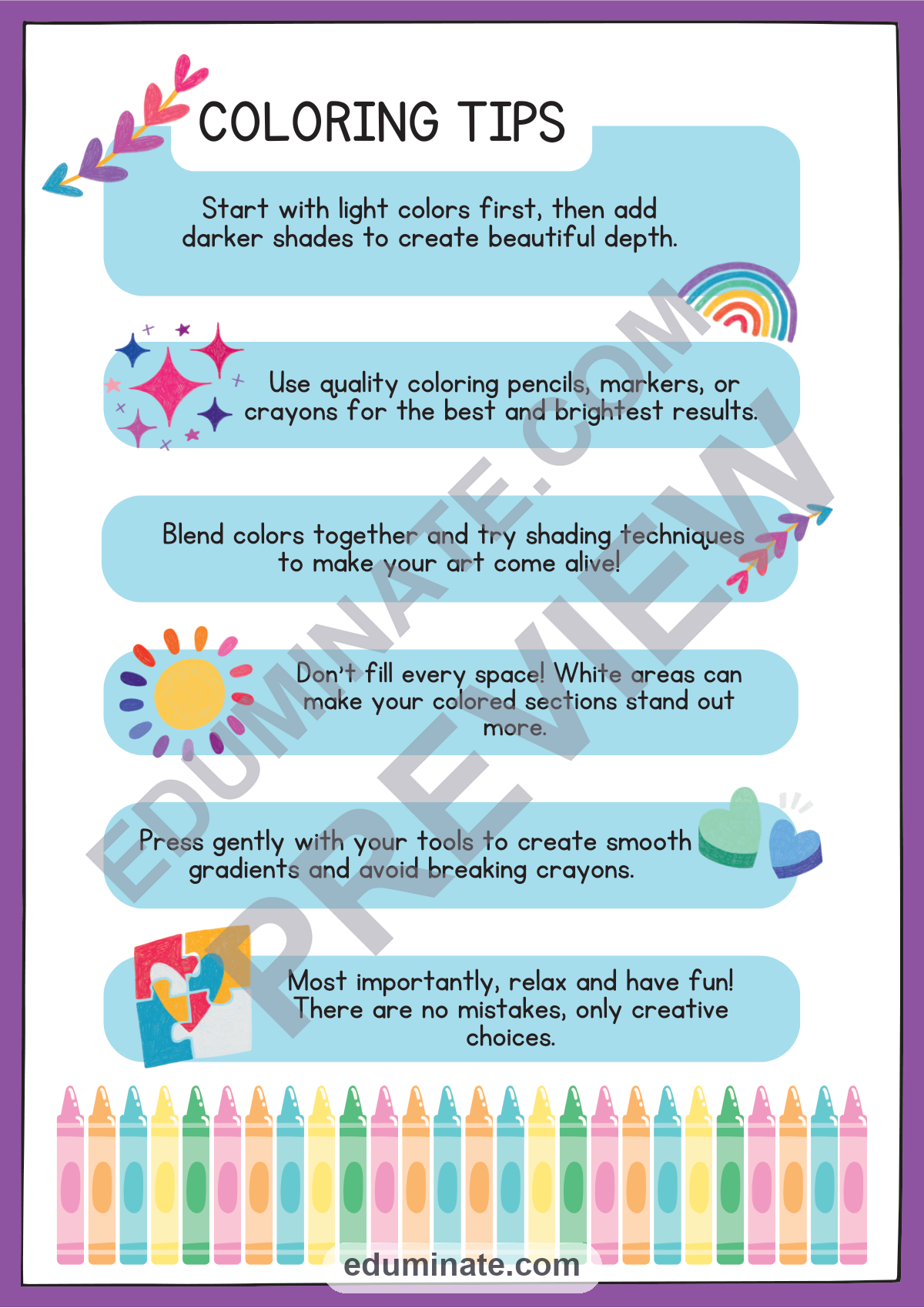 Preview sheet 2 of Crayons Coloring Pages | Back to School Art Activities for Early Finishers