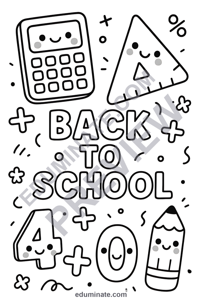 Back to School Math Coloring Pages – Fun Elementary School Math Sheets Pack sample page 2