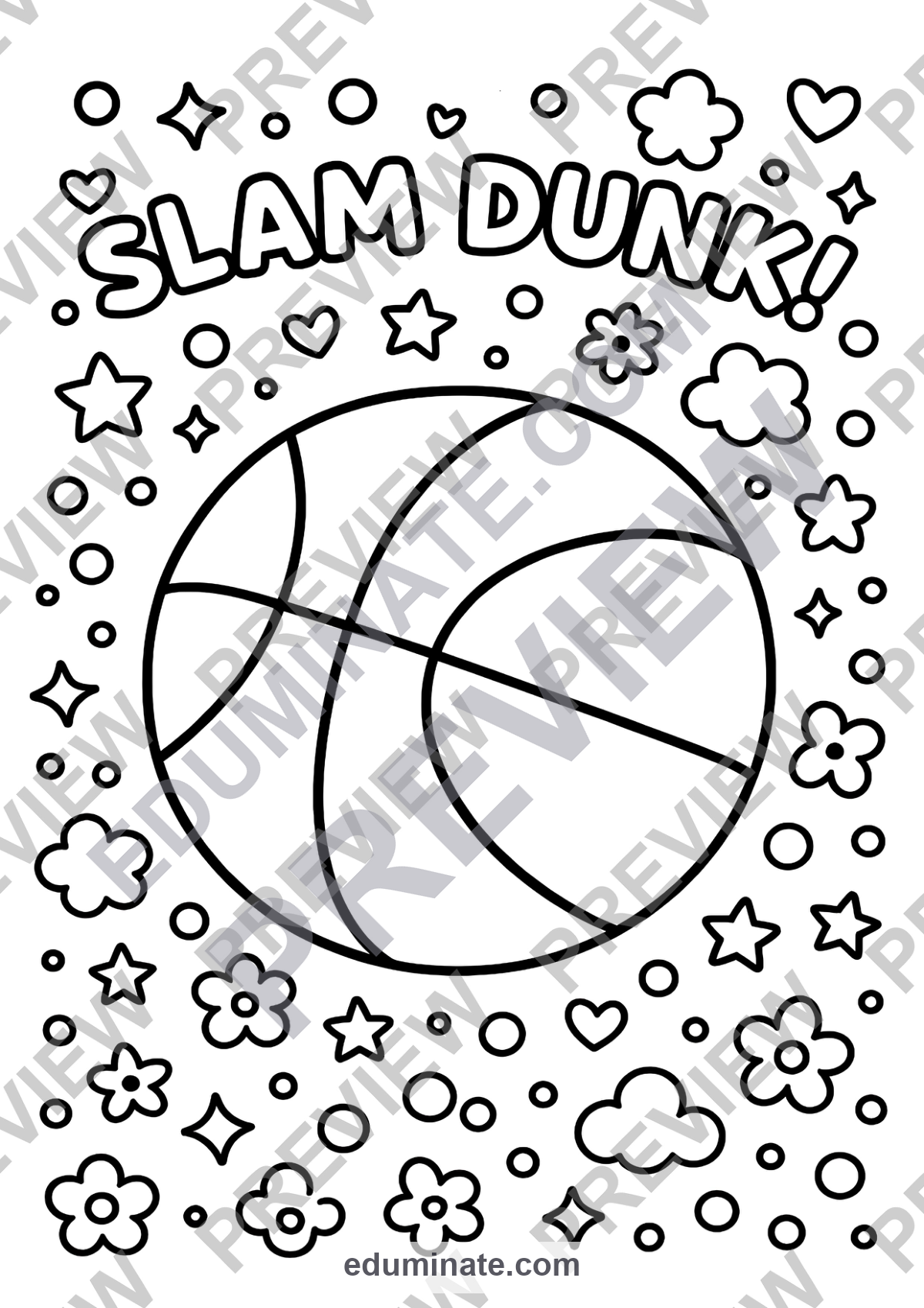 Preview sheet 2 of Basketball Coloring Pages | Slam Dunk Sports Day Activities Printable Sheets