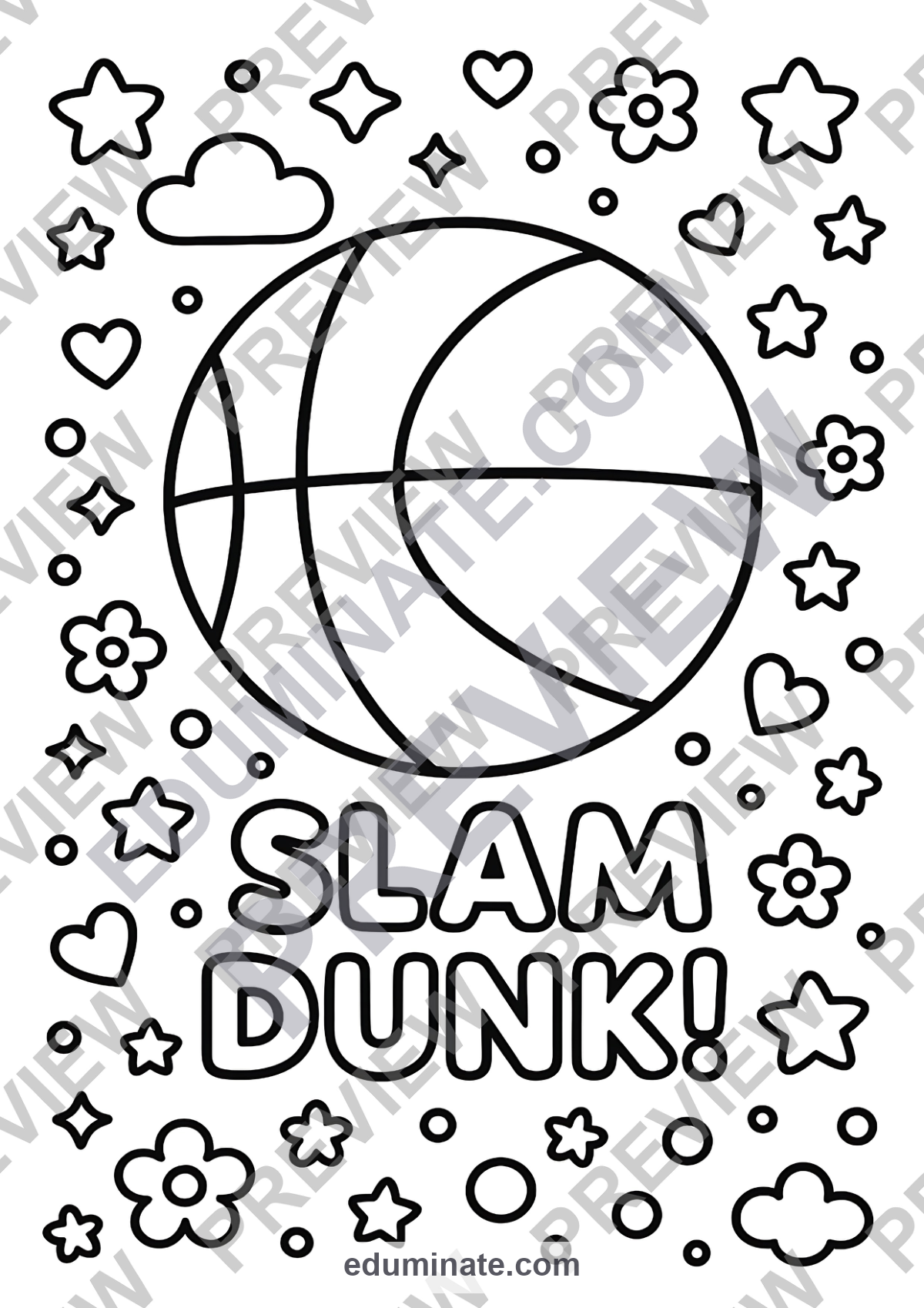 Preview sheet 2 of Basketball Sports Coloring Sheets | Fun Court Game Art Activities Booklet